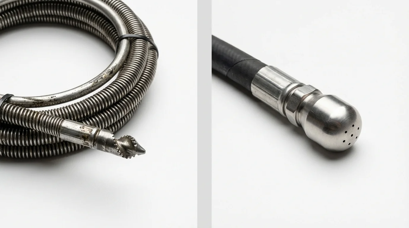 Drain snake cable and hydro jetting nozzle used for drain cleaning in Ball Ground, GA