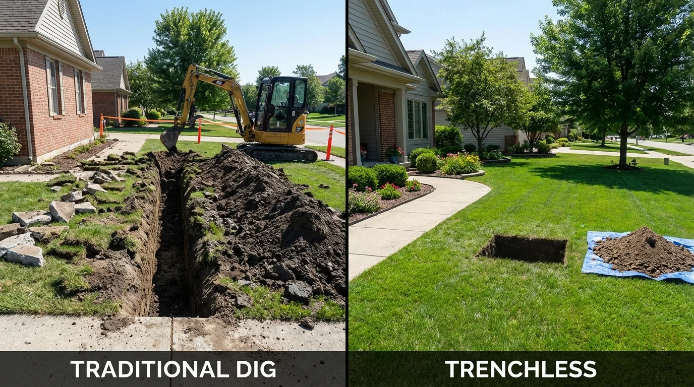 Trenchless sewer repair with minimal yard damage versus traditional excavation in Ball Ground, GA